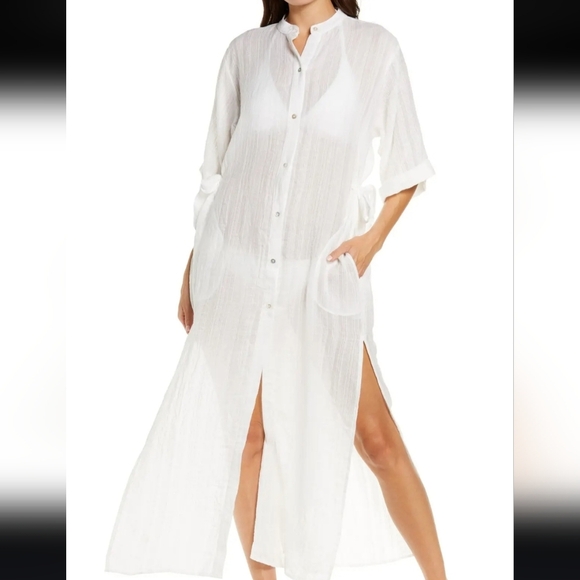 Robin Piccone Michelle Mandarin Collar Cover-Up Caftan Sz S Gauzy, Beach,Casual - Picture 1 of 16